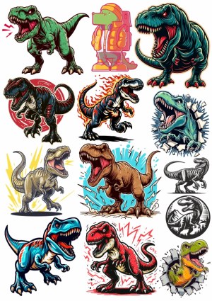 Colorful T-Rex Dinosaur Cartoon and Graphic Designs Collection Free Vector