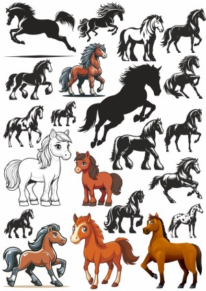 Collection of Stylized Horse Vector Illustrations Free Vector