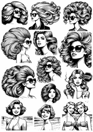 Vintage Style Retro Women Portraits with Curly Hair and Sunglasses Free Vector