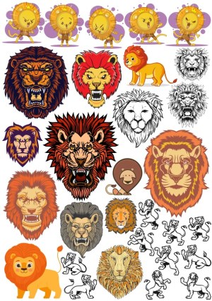 Collection of Lion Illustrations and Silhouettes Free Vector