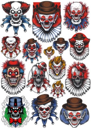 Collection of Scary Clown and Jester Vector Faces Free Vector