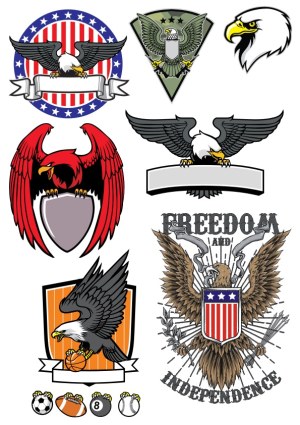Set of Patriotic and Sports Eagle Emblems and Badges Free Vector