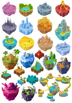 Set of Diverse Floating Island Vector Landscapes Free Vector