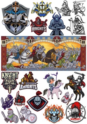 Medieval Knight Vector Collection with Emblems and Battle Scenes Free Vector