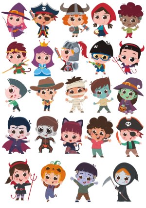 Cute Halloween and Fantasy Kids Vector Characters Set Free Vector