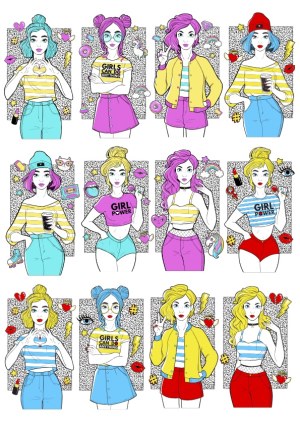Colorful Stylish Girls with Empowering Phrases Vector Set Free Vector