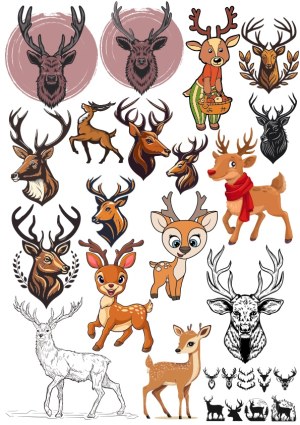 Collection of Deer and Stag Illustrations and Cartoon Characters Free Vector