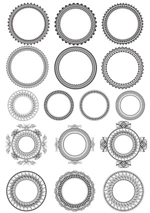 Set of 15 Ornamental Decorative Circular Frames and Borders Free Vector