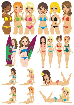 Collection of Vector Bikini Girls in Various Poses Free Vector