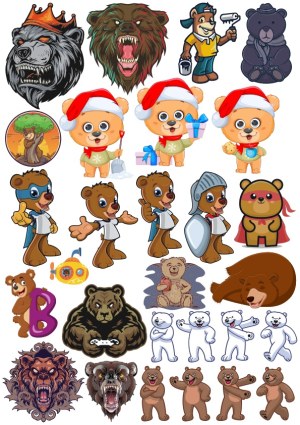 Diverse Bear-Themed Vector Illustrations and Cartoons Free Vector