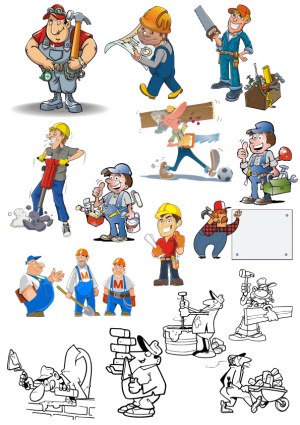 Cartoon Construction Workers and Builders Vector Set Free Vector