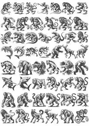 Black and White Mythical and Animal Creature Illustrations Collection Free Vector