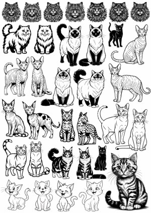 Variety of Black and White Cat Vector Illustrations Free Vector