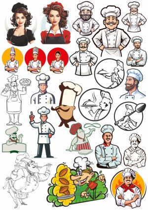 Assorted Chef and Cook Character Vector Illustrations Free Vector