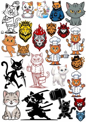 Collection of Cartoon Cat Characters in Various Styles and Themes Free Vector