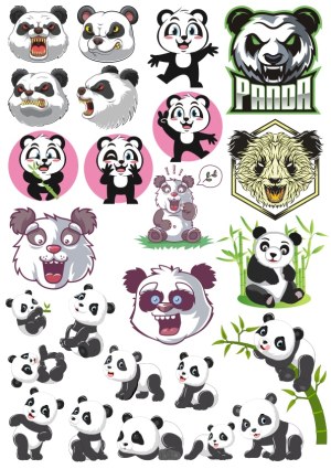 Cute and Fierce Panda Vector Illustrations Collection Free Vector