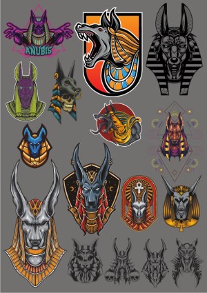 Set of Stylized Anubis Head Vector Illustrations Free Vector