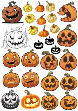 Set of Cartoon Halloween Pumpkins and Decorative Gourds Free Vector
