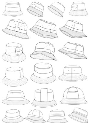 Line Art Set of Various Bucket Hats and Caps Free Vector