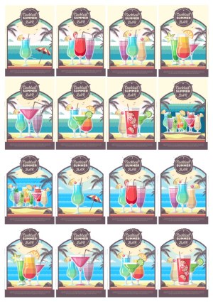 Cocktail Summer Bar Vector Posters with Beach Background and Tropical Drinks Free Vector