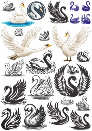 Collection of Swan Vector Illustrations in Various Styles Free Vector