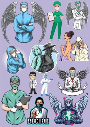 Medical Professionals and Pandemic-Themed Vector Illustrations Free Vector