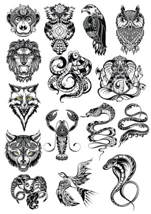 Intricate Black and White Animal and Mythical Vector Illustrations Free Vector