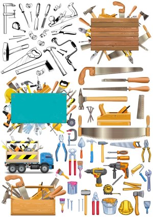 Collection of Construction and Carpentry Tools and Equipment Vector Free Vector
