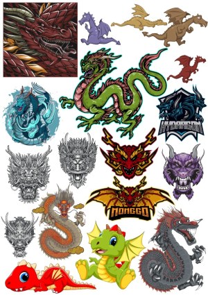 Assorted Dragon Vector Illustrations and Mascots Free Vector
