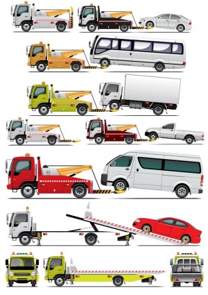 Vector Set of Various Tow Trucks with Different Vehicles Free Vector