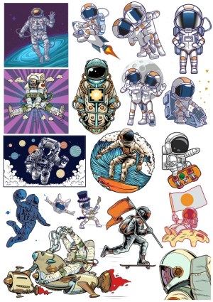 Collection of Cartoon Astronauts in Various Space and Earth Activities Free Vector