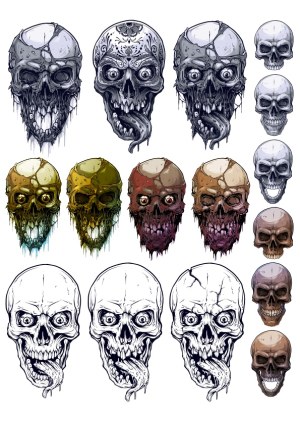 Set of Grunge and Horror Skull Vector Illustrations Free Vector