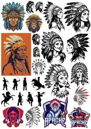 Native American Indian Chief and Warrior Vector Illustrations Free Vector