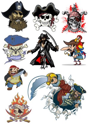 Collection of Pirate-Themed Vector Characters and Icons Free Vector