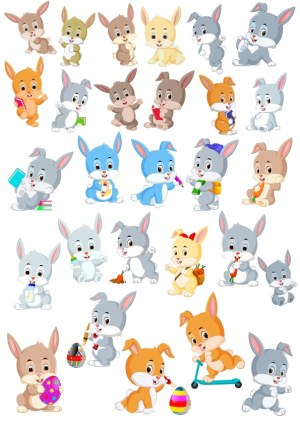 Cute Cartoon Bunny Collection with Easter and School Themes Free Vector