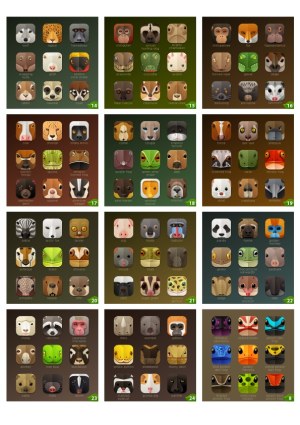 Stylized Animal Face Icon Set with Names Free Vector