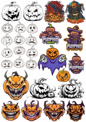 Halloween Pumpkin Vector Collection with Various Expressions and Characters Free Vector