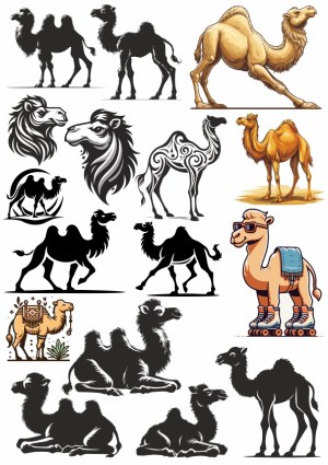 Collection of Stylized Camel Illustrations and Silhouettes Free Vector