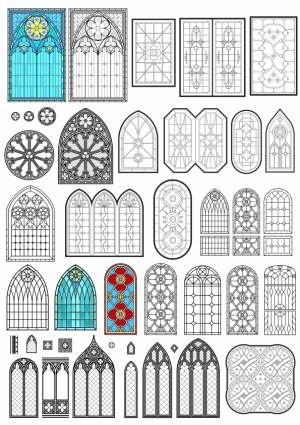 Set of Gothic and Stained Glass Window Vector Designs Free Vector