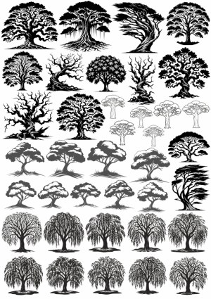 Black and White Vector Tree Silhouettes Collection Free Vector