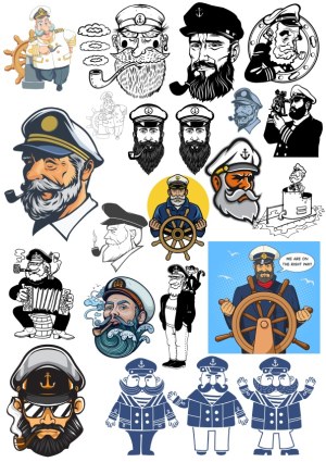 Collection of Vintage and Modern Sea Captain and Sailor Characters Free Vector