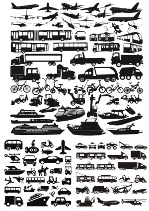 Collection of Vehicle and Transport Mode Silhouettes Free Vector
