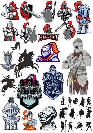 Collection of Knight and Medieval Warrior Vector Illustrations and Silhouettes Free Vector