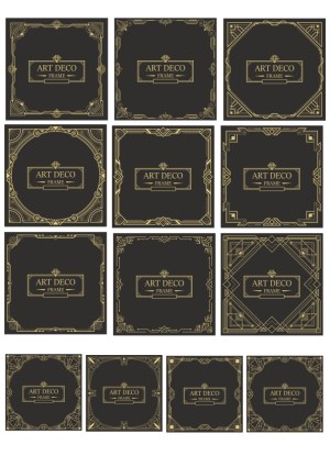 Set of Elegant Gold Art Deco Frames on Black Background Free Vector