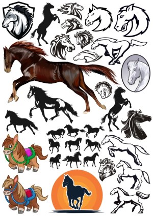 Collection of Horse Silhouettes and Artistic Horse Vectors Free Vector