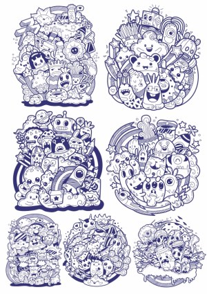 Whimsical Black and White Doodle Character Collections Free Vector