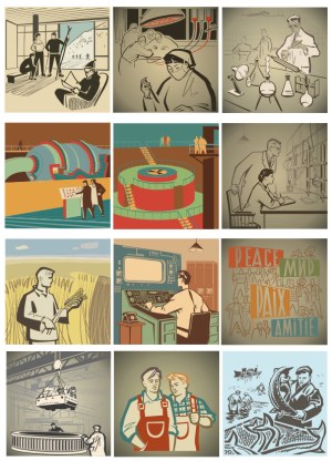 Vintage Industrial and Scientific Scenes Vector Collection Free Vector