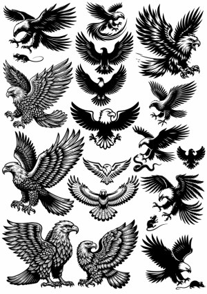 Collection of Black and White Eagle Vector Illustrations Free Vector