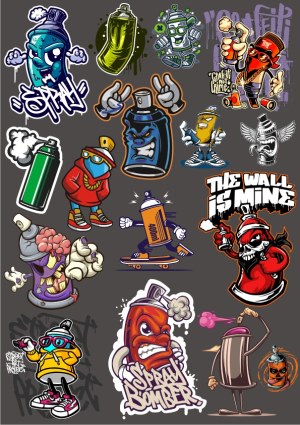 Graffiti Spray Paint Can Characters and Tags Vector Collection Free Vector