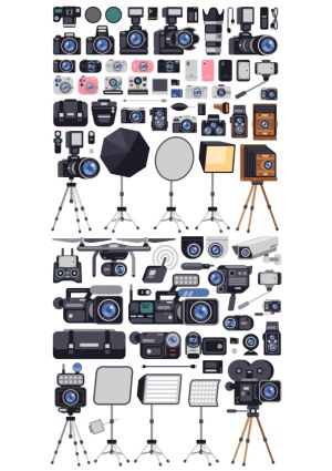 Comprehensive Collection of Photography and Video Equipment Vector Icons Free Vector